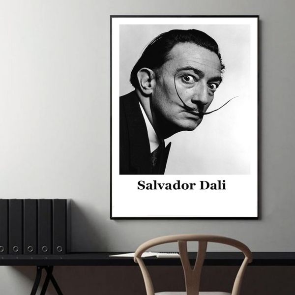 

portrait of salvador dali posters and prints black and white canvas paintings wall art cuadros pictures home decoration no frame