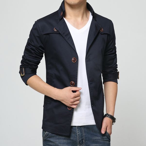 

isurvivor 2020 men's autumn loose youth popular stand collar loose short cotton trench coat plus size, Tan;black