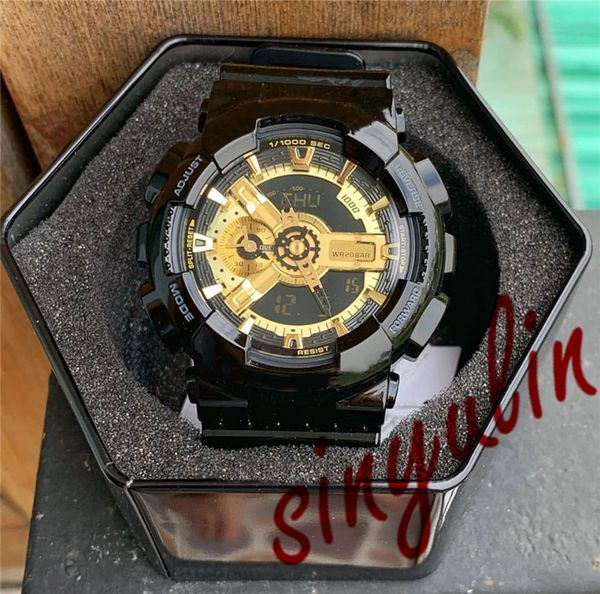 

ga shock 110 led часы оптом спорт мужские роскошные водонепроницаемый auto light chronograph rubber starp золотые часы рождественский подаро, Slivery;brown