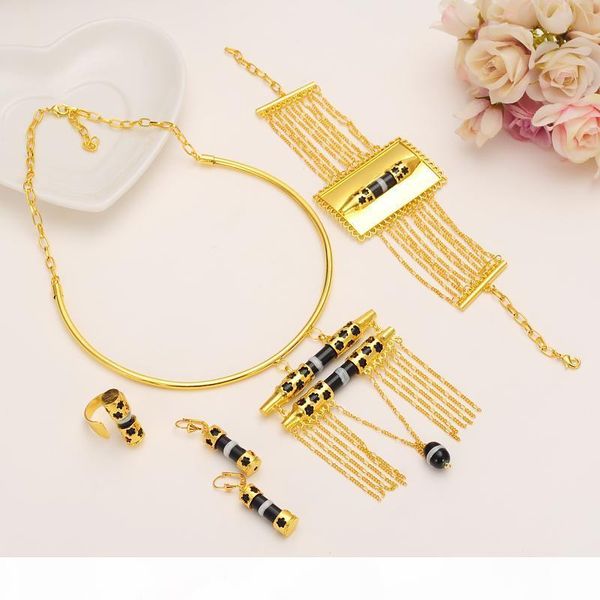 

r women 's unique neck chain a row pendants earrings ring bangle wide sets 14k yellow black fine gold filled eretrian african jew