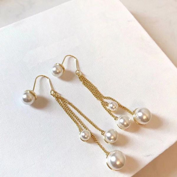 

imitation pearl tassel eardrop hallyu temperament high sense long style thin earrings french ear hook 2020 new accessories, Golden;silver