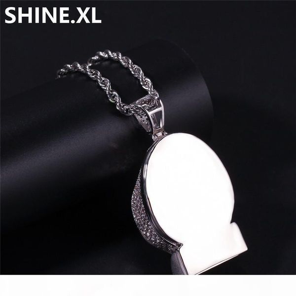 

iced out solid black death skull pendant necklace micro paved lab zircon white gold plated mens hip hop jewelry gift, Silver