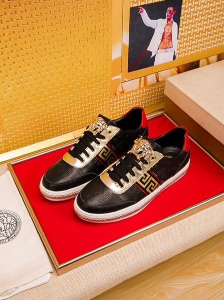 

2020p high-end medusa embroidered leather low-lace-up casual shoes, fashionable and versatile outdoor sports shoes, size: 38-451, Black