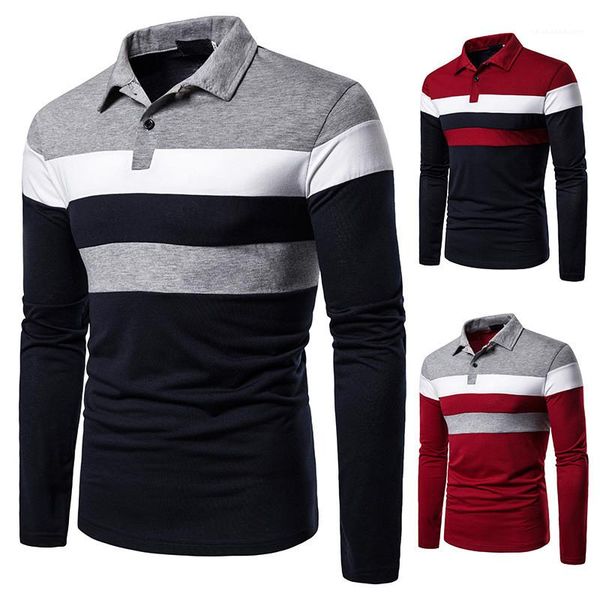 

polos fahsion striped panelled contrast color polos casual long sleeve lapel neck mens polos mens slim, White;black