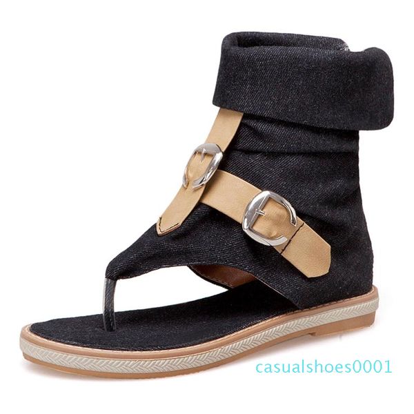 

cdpundari ladies denim flat sandals for women platform sandals summer shoes woman gladiator sandalias mujer 2019 c01, Black