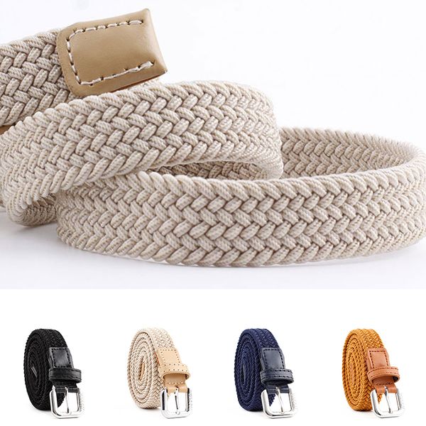

1pcs fashion casual jeans decorative belt woven waistband thin belt alloy pin buckle canvas elastic 100cm stretch belts, Black;brown
