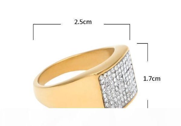

sale new men's stainless steel ring bling bling cz rhinestone crystal gold color punk rings fashion hip hop jewelry size 7 8 10 11, Golden;silver