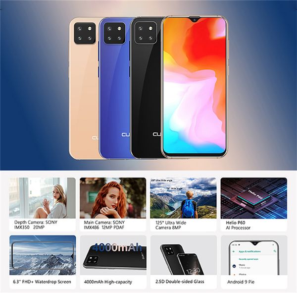 

cubot x20 pro 6.3" fhd+ waterdrop screen ai mode triple camera smartphone android 9.0 6gb+128gb octa core 4000mah face id phone