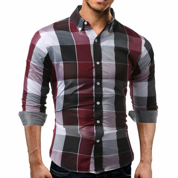

goocheer new men's plaid cotton dress shirts male long sleeve slim fit business casual shirt plus size2xl, White;black