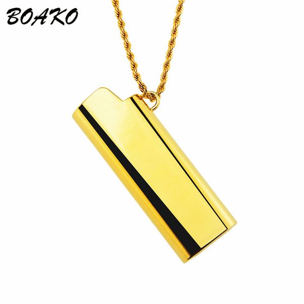 

boako fashion creative lighter cover shape pendant necklace for men necklace punk hip hop jewelry male chain kolye, Silver