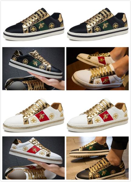 

2020 мужская повседневная обувь мужчин черный кроссовки microfiber кожи golden bee вышивка дышащая обувь, Black