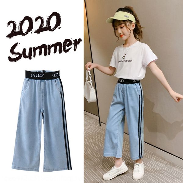 

jeans children's wide leg crawler pants 2020 new medium and large children's korean silk thin jeans girls' wide leg pants fas, Blue