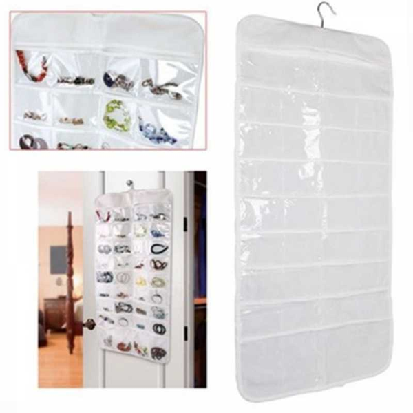 

wall door closet fine jewelry accessory hanger organizer ear ring necklace bangle storage roll bag pouch canvas 72 pockets