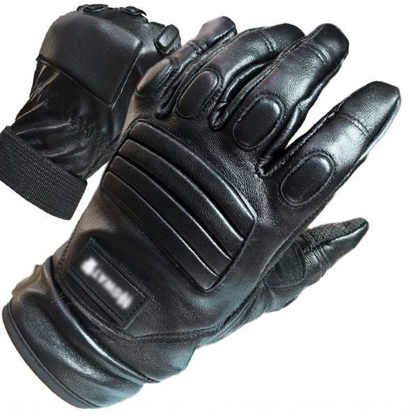 

tactical leather outdoor motorcycle and leather men's motorcycle riding gloves racing cross-country long finger sheepskin gloves, Black