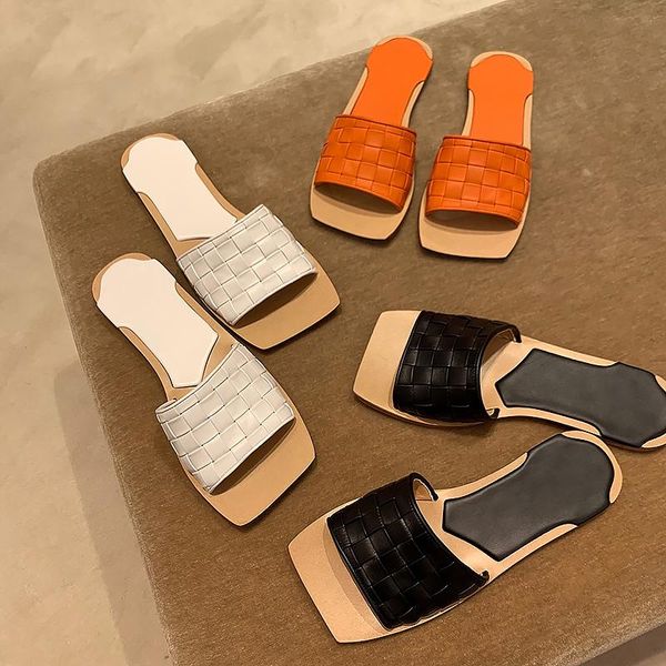 

designer flat leather slippers summer selling beach shoes gold black real leather shoes women outdoor mules slides