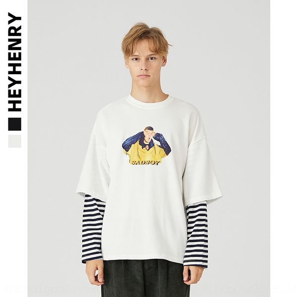 

d8pga korean ins loose printed fake two-piece couple men's and women's hip hop fashion brand letter sweater sweater street style b, Black