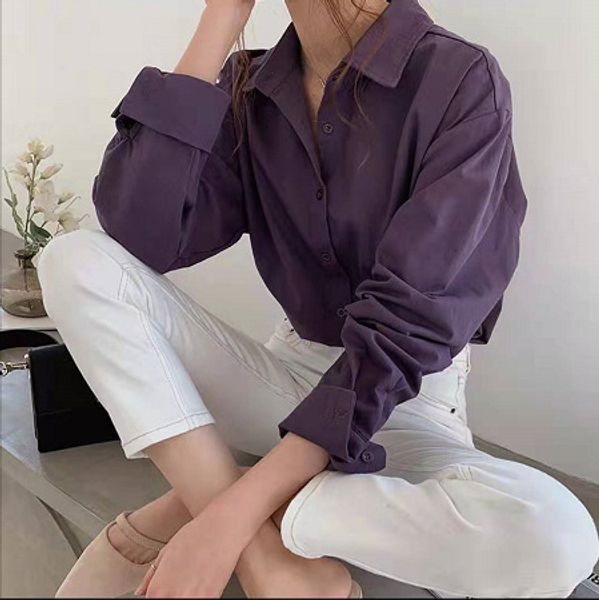 

autumn winter thicken female blouse vintage turn-down collar women blouse shirts workwear purple shirts 2020, White