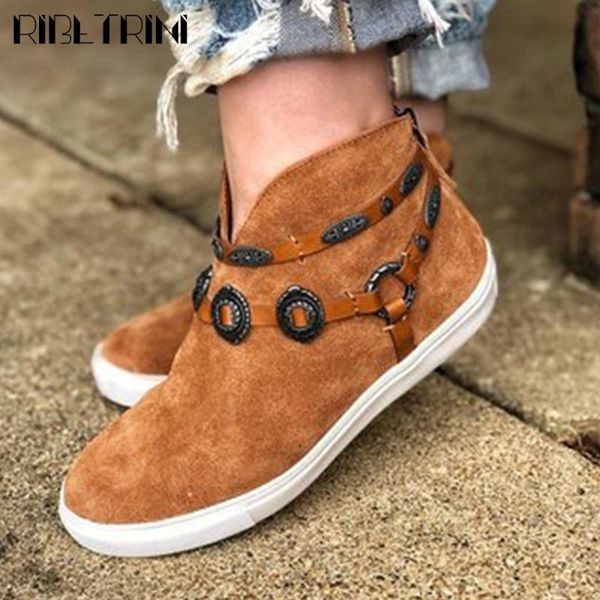 

ribetrini retro girl flock solid designer shoes round toe buckle autumn women boots 2020 casual boots, Black