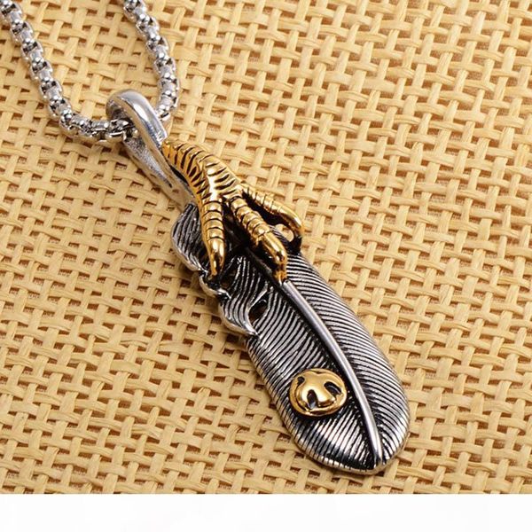 

titanium steel feather eagle claw pendant chains necklace for mens trendy japan goro's joyas male bijoux, Silver