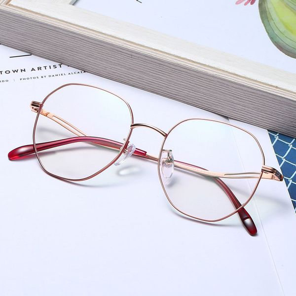 

2020 exquisite full-frame metal glasses polygon irregular retro flat mirror can be equipped with myopia glasses frame, Black