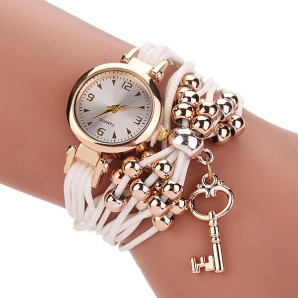

personalized key pendant ladies bracelet watch fashion creative woven string rope bead quartz female watch, Slivery;brown