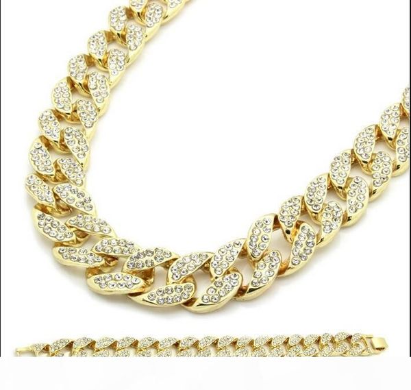 

miami cuban link chain gold plated iced out hip hop bling 15mm 30inches hip hop chain 8inches bracelet, Silver