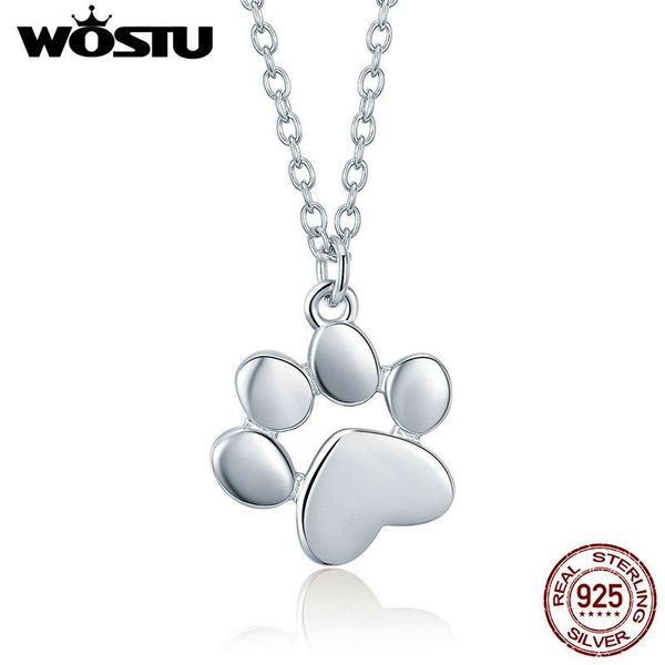 

wholesale 925 sterling silver cute dog footprints link pendant necklace for women girlfriend lovely jewelry gift cqn275