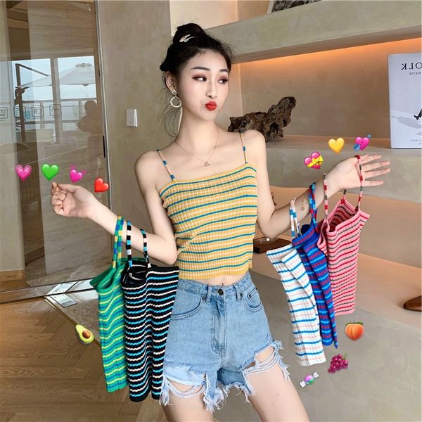 

vn2qg heart machine knitted small base vest camisole vest women's summer stripe elegant style outside and inside sleeveless t-s, Camo