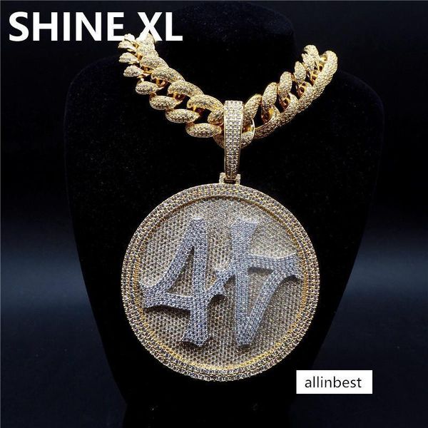 

accessories iced out big round spinner number 44 pendant necklace gold plated mens hip hop bling jewelry gift, Silver
