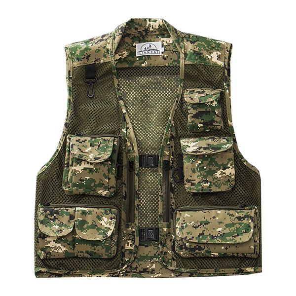 

men's vests multi pockets camouflage vest men tactical jacket sleeveless pography fish mesh outerwear, Black;white
