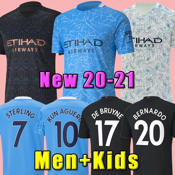 

new 20 21 sterling de bruyne кун агуэро манчестер футбол джерси город 2020 2021 sane иисус футбол рубашку мужчины + дети kit наборы равномер, Black;yellow