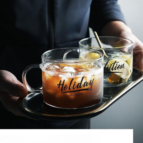 

glass mug creative letter milk juice water cup black gold plated handle drinkware lovers couple crystal transparent mugs gifts