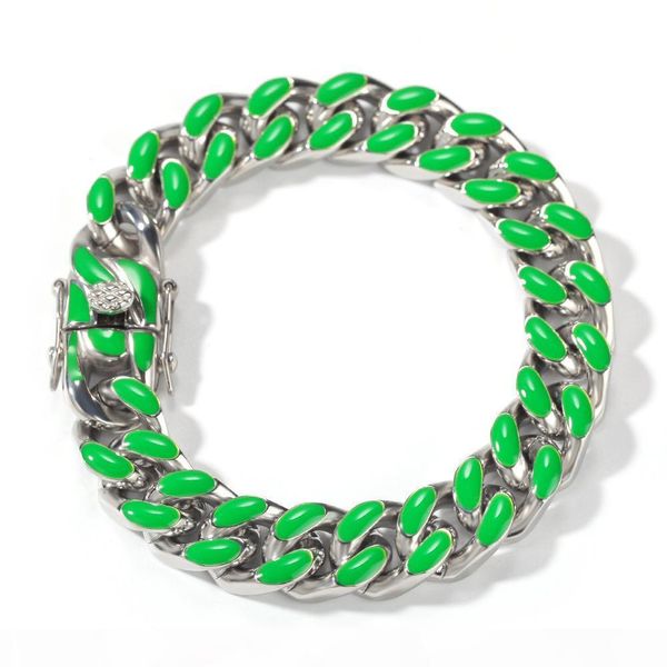 

luxury designer jewelry men bracelets 316l stainless steel hip hop jewelry gold silver cuban link chain bracelet colorful charm bangle rap, Black