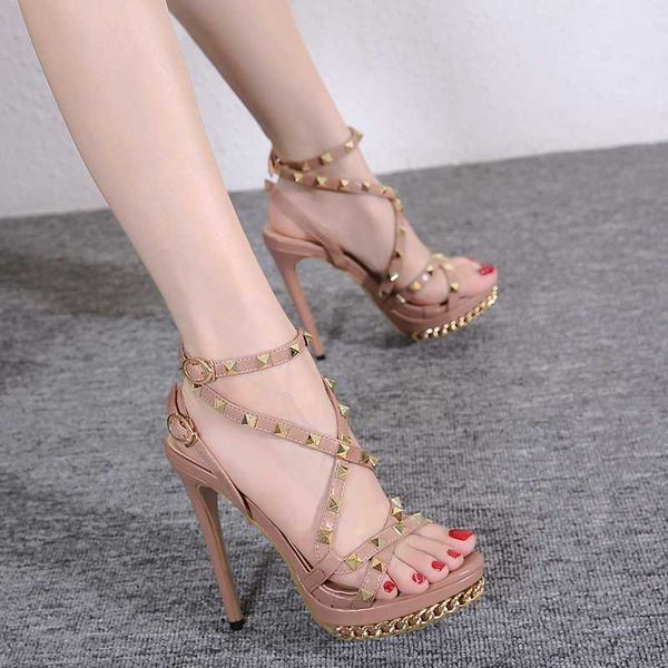 

black sandals high heels sandals fashion rivet cross strappy platform 14cm heel women shoes sandalias verano