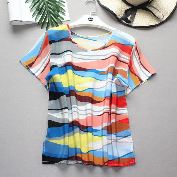 

2020 summer new arrive female 100% silk short-sleeved shirt round neck silk t-shirt loose bottoming shirt, White