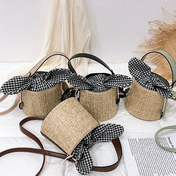 

new fashion shoulder bag for women mini straw handbags fashion polka dot bow bucket bag bolsa feminina