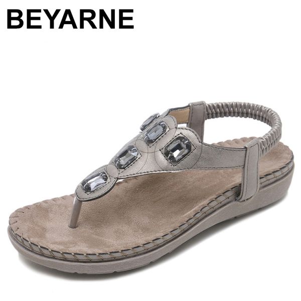 

beyarne new women flat sandals plus size 35-42 fashion crystal woman shoes summer footwear beach flip flops shoes women, Black