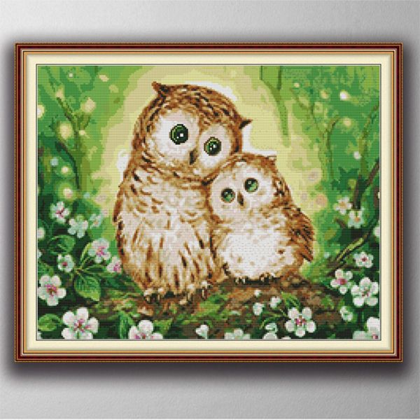 Duas corujas Handmade Cross Stitch Craft Ferramentas Bordado Needlework Conjuntos Contados Impressão em Canvas DMC 14CT / 11CT