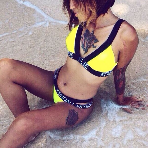 

kendall ndall kylie cut out bandage letter bikini push up swimwear soft swimsuits high waist bathing suit, White;black