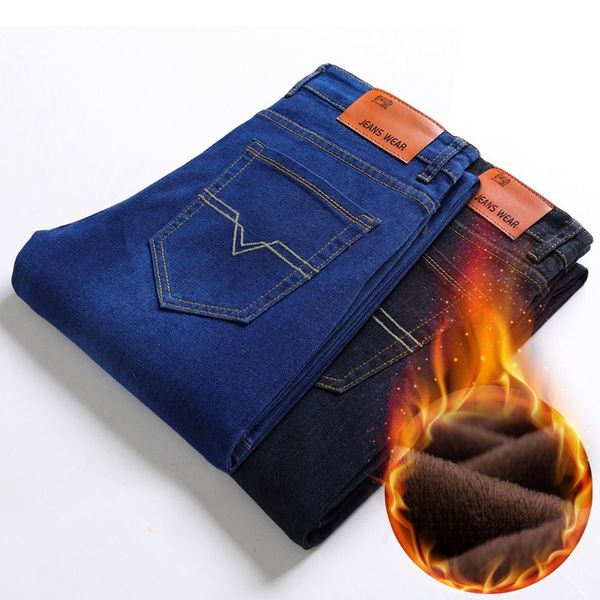 

2020 dsqvw2 brand new men warm jeans autumn winter jeans thicken fleece men long trouser, Blue