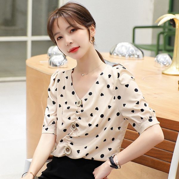 

лето 2020 новый полька v-образный вырез шифон печатного дизайн чувство ниша стиль рубашка, White