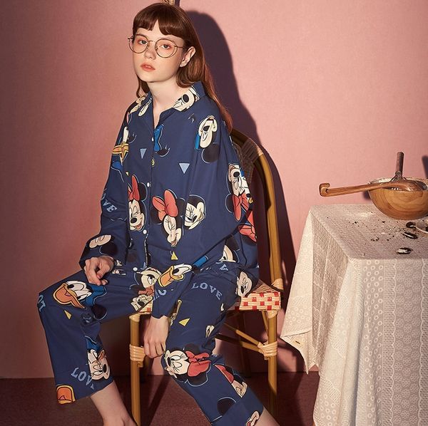 

hschi фрукты оболочка женских пижам pajamasspring и осенью хлопок длинного рукава милой домашней одежды костюм мультфильм сладкие весенний т, Blue;red