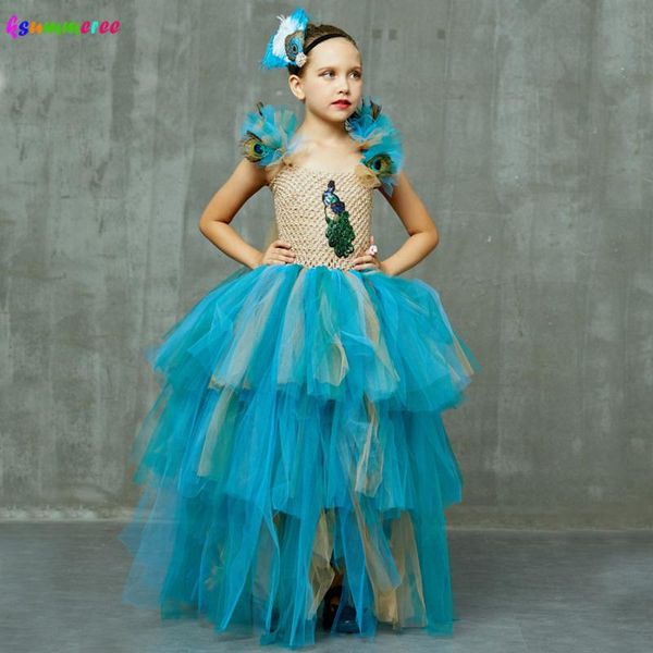 

limited edition luxury girls peacock tutu dress with matching headband multi-layer kids pageant tulle ball gowns peacock costume, Red;yellow