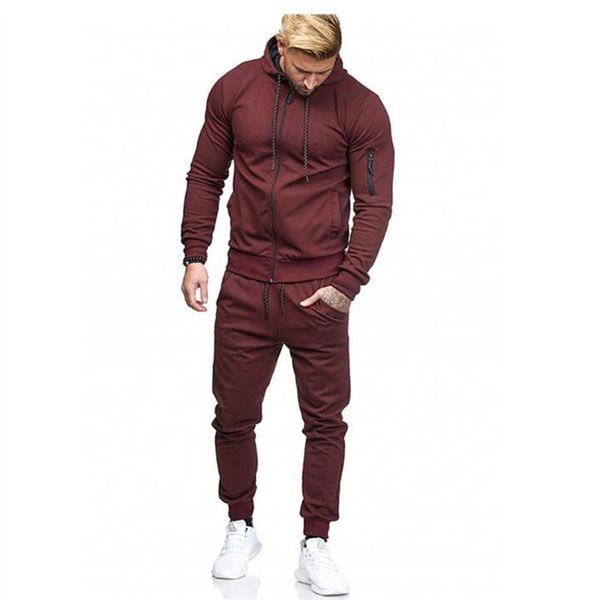 

autumn new men's high street hoodies sweatpants sets male solid color zipper hooded coat jacket sportswear tracksuit set, Gray