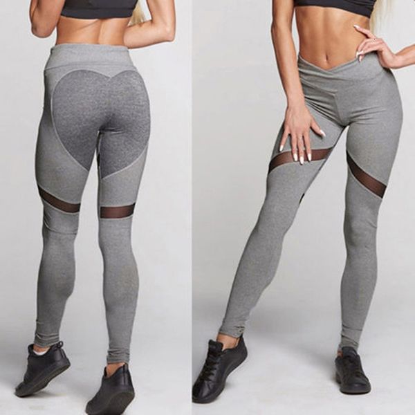 

heart shaped splice leggings woman casual mesh athleisure clothing elastic solid sporting leggings women pants, Black
