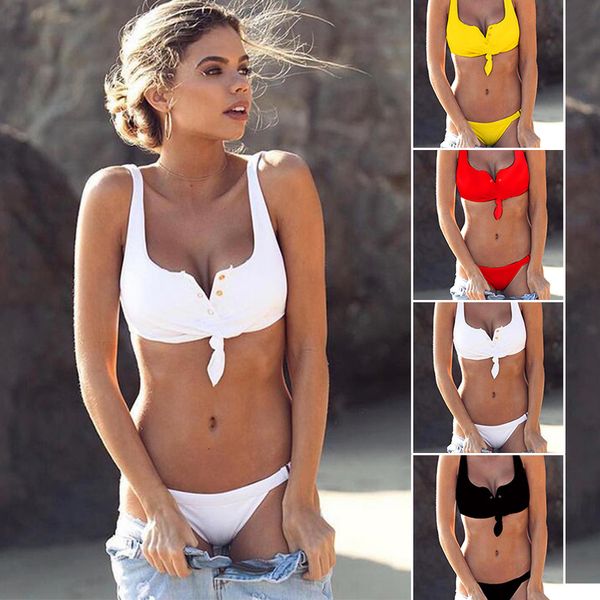 

two pieces new women bikini set 2020 bandage push up padded swimwear swimsuit bathing suits bikinis, White;black