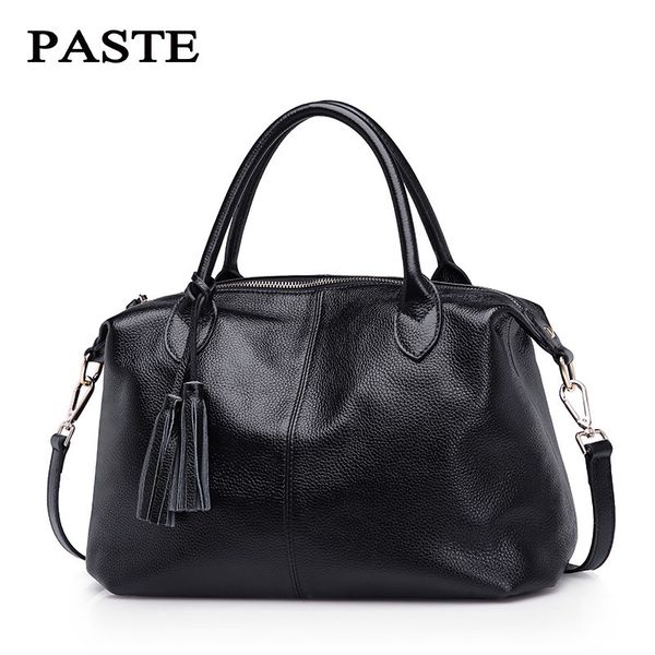 

100% real soft leather women's handbag large capacity shoulder bag leather female boston bag tote tassel