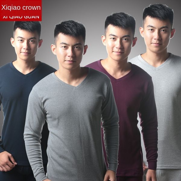 

men's thermal underwear v-neck solid color stretch cotton thin warm trousers suit autumn clothes clothes autumn pants suit, Black;brown