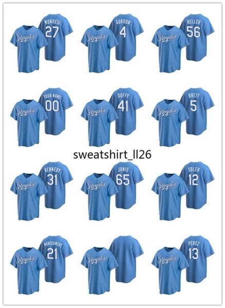 

kansas city royals men women youth 13 salvador perez 41 danny duffy 2020 alternate baseball jersey, Black