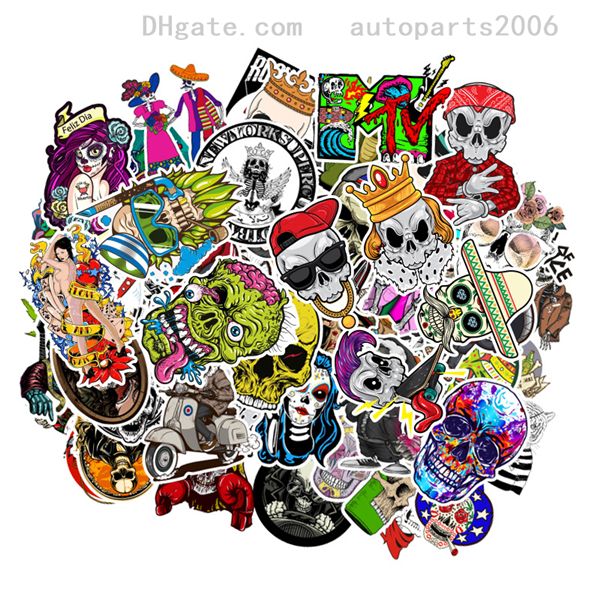 

100pcs/lot wholesale punk skull skeleton cartoon stickers no-duplicate waterproof sticker lapskateboard notebook luggage car decals